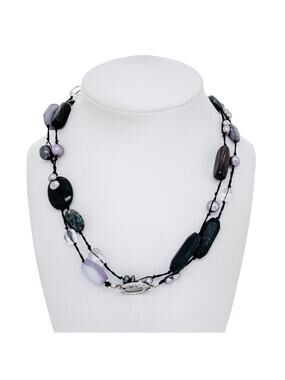Silpada Sterling Silver 925 Hematite Pearl Chalcedony Beaded Necklace 36" N1796